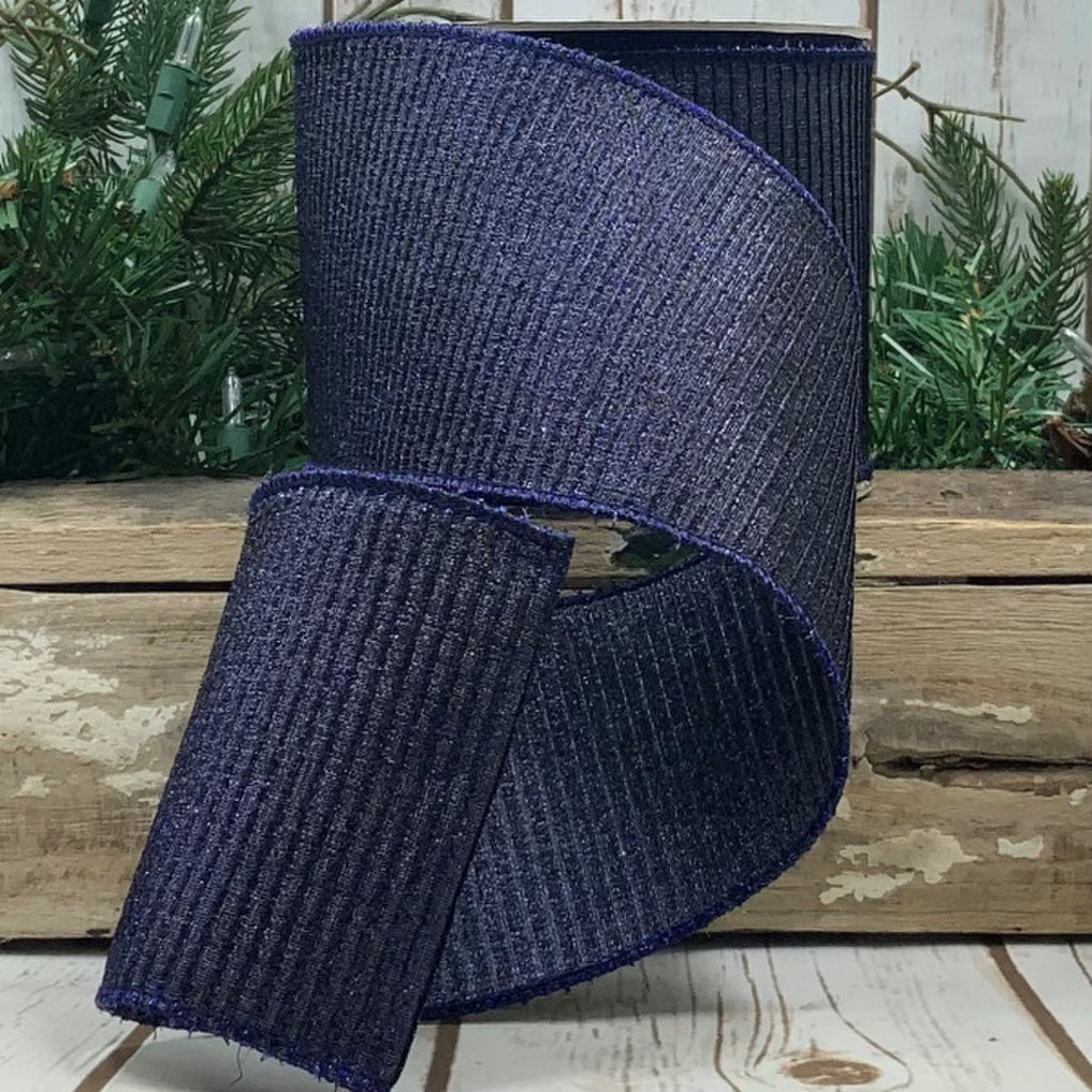 4'x10yds Navy Blue Pleated Lame Ribbon