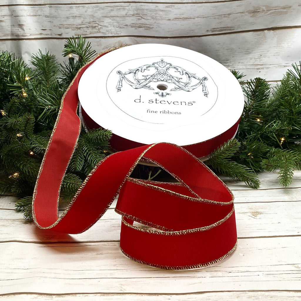 1.5"x100yds Red Velvet with Gold Edge Ribbon- Weather Resistant