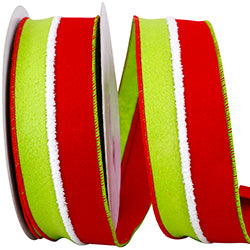 2.5"x10yds Red/Green Velvet Fuzzy Striped Ribbon