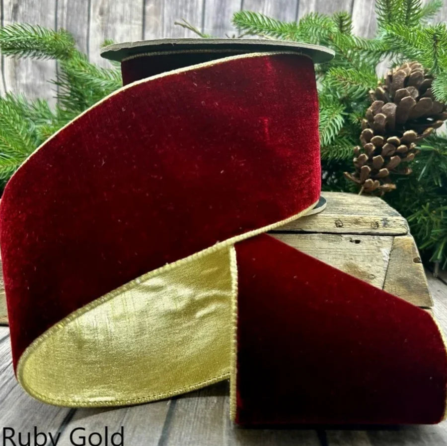 2.5"x10yd Lush Velvet Ruby with Gold Back and Edge