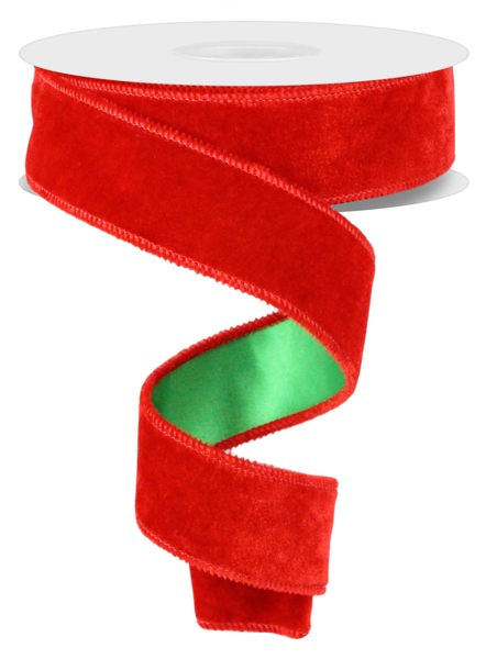 1.5"x10 yds Deluxe Velvet Red/Green Satin Back Ribbon