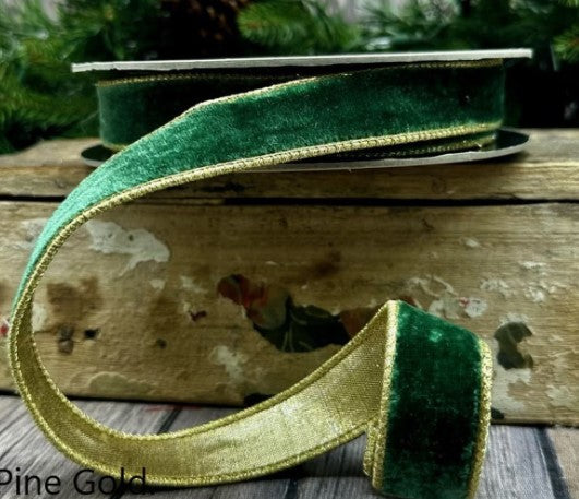 1"x10' PIne Gold Velvet Ribbon