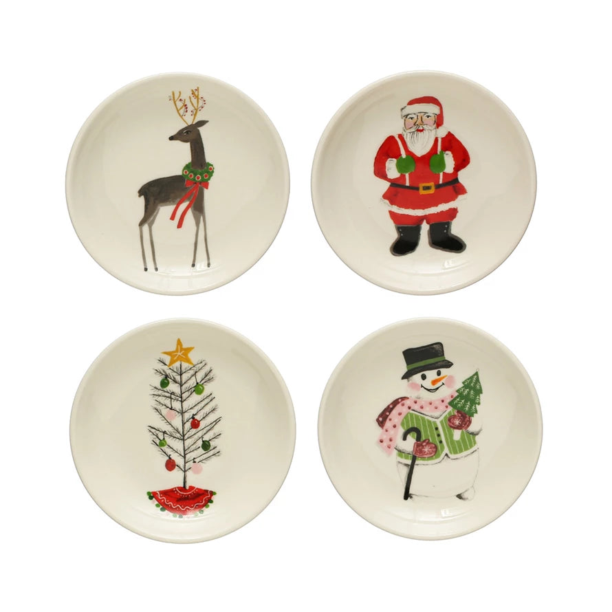 4" Round Stoneware Holiday Plates