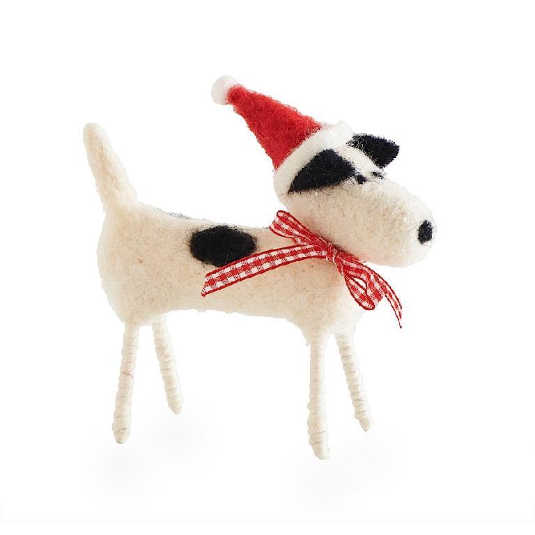 6 Inch Felt Dog in Santa Hat Ornament