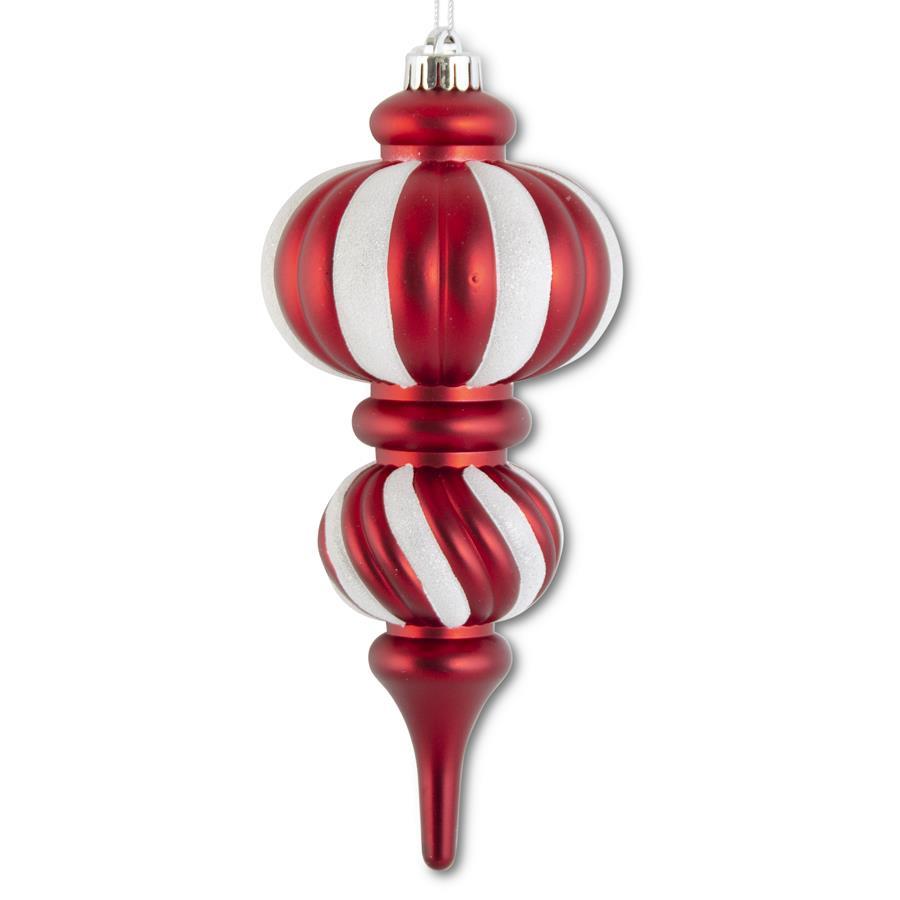 10 Inch Red & White Glittered Striped Shatterproof Ornament