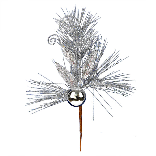 10" Silver Orn Glitter Leaf