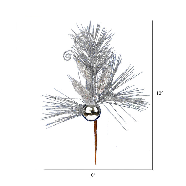 10" Silver Orn Glitter Leaf