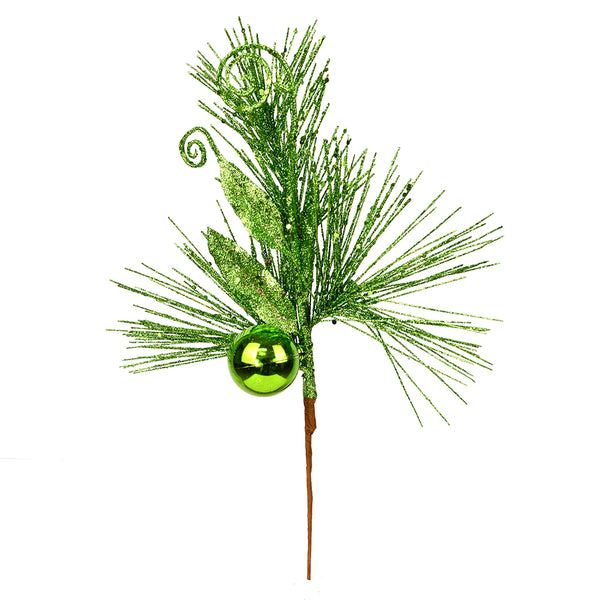 10" Lime Ornament Glitter Leaf Pick