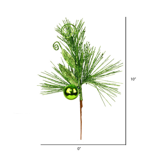 10" Lime Ornament Glitter Leaf Pick