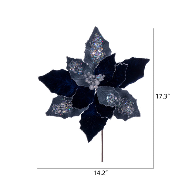 17" Midnight Blue Poinsettia Stem