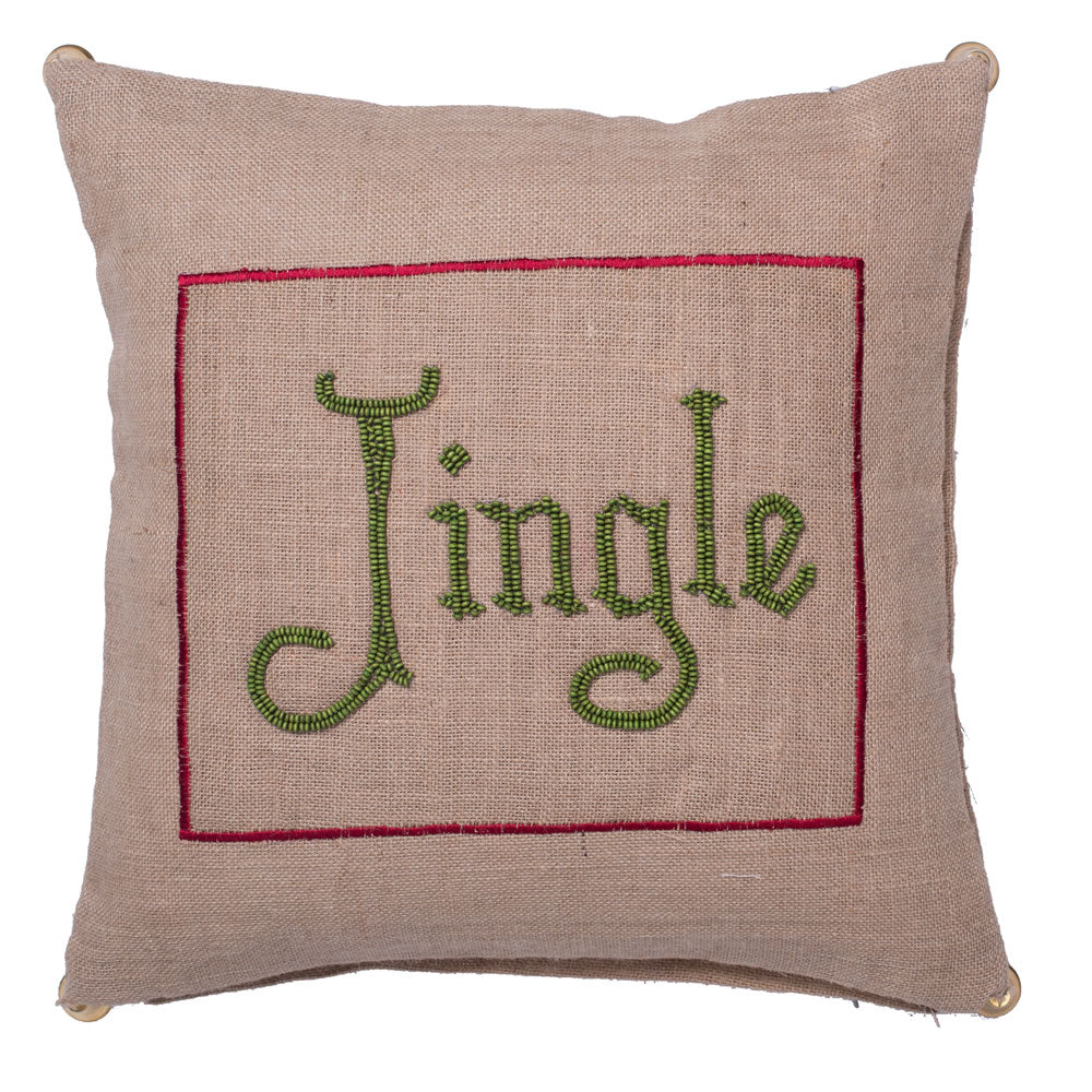 18"x18" Burlap Jingle Pillow