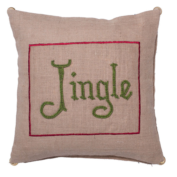 18"x18" Burlap Jingle Pillow