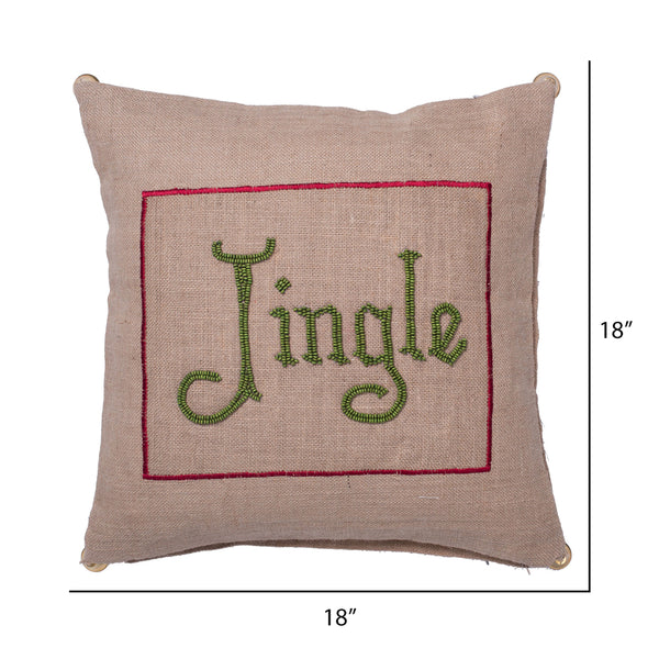 18"x18" Burlap Jingle Pillow