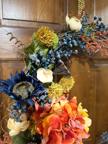 24” Stylized Hydrangea Autumn Wreath