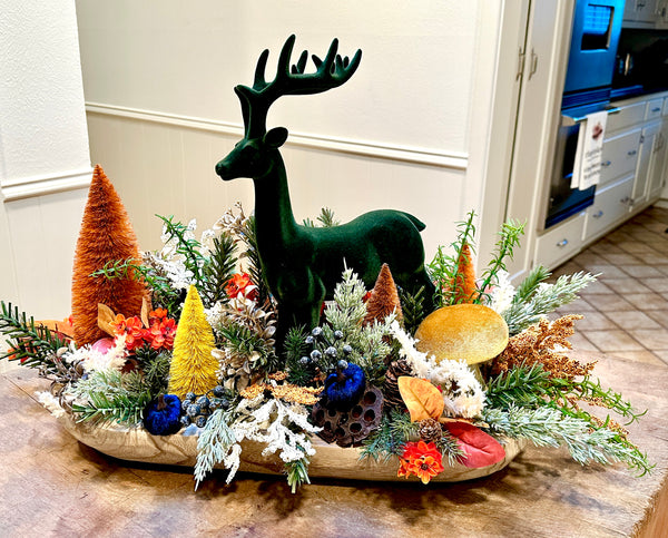 Autumn Deer Dough Bowl Arrangement