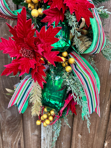 40”x22” Elegant Red & Green Teardrop Wreath