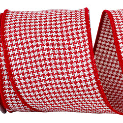 4" x 10 yds Red & White Houndstooth Weave Wired Ribbon