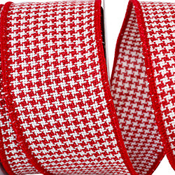 2.5"x10 yds Red & White Houndstooth Weave Wired Ribbon