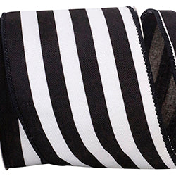 4" x 5 yds Black & White Striped Canvas Deluxe Wired Ribbon