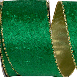 2.5x 10 yds Holiday Green Velvet Plush Gold Metallic Back Wired RIbbon