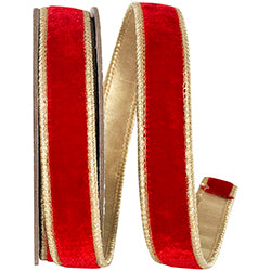 1"x5yds Red Velvet Touch/Gold Back & Edge Ribbon