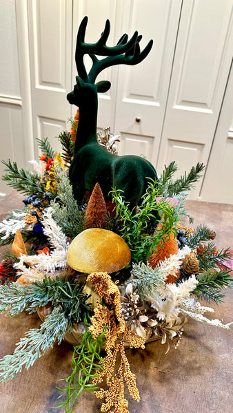 Autumn Deer Dough Bowl Arrangement