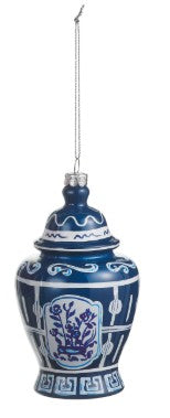 5" Blue & White Chinoiserie Glass Ornament