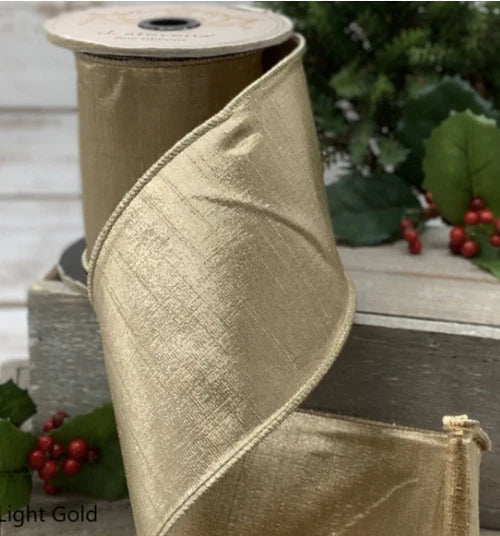 4"x 10yds Light Gold Metallic Dupioni Ribbon