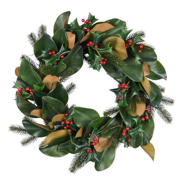 26" Holly Magnolia Wreath