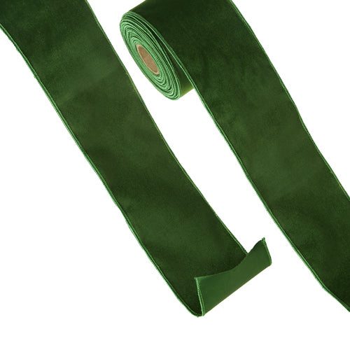 4" X 10 YDS GREEN VELVET WIRED RIBBON