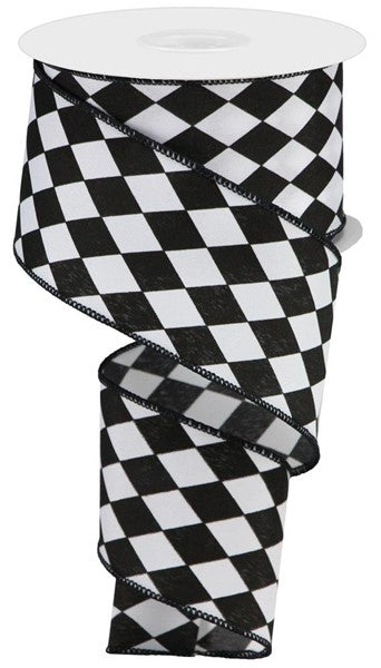 2.5”x10yd Black & White Harlequin Ribbon