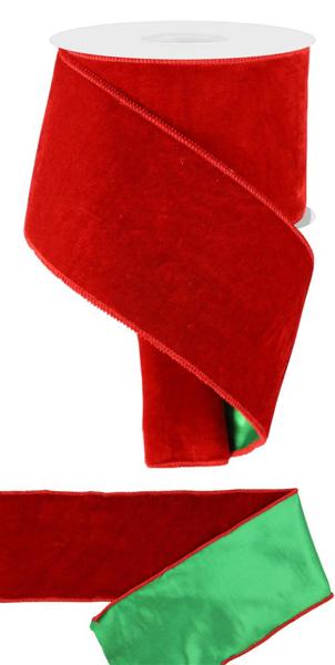 4"x10yds Deluxe Velvet Red Velvet/Green Satin Backing