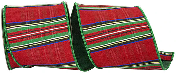 4"x 10yd Traditional Christmas Plaid Deluxe/Green Metallic Back & Edge