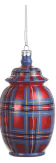5" Plaid Chinoiserie Glass Ornament