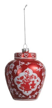 5" Red Chinoiserie Glass Ornament