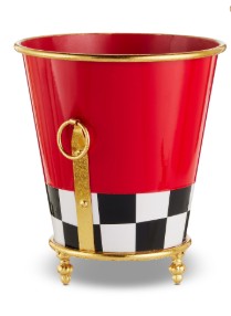 11" Red with Checked Footed Metal Container