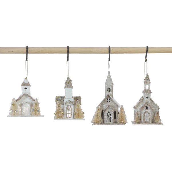 Paper Church Ornament with Trees, Assorted