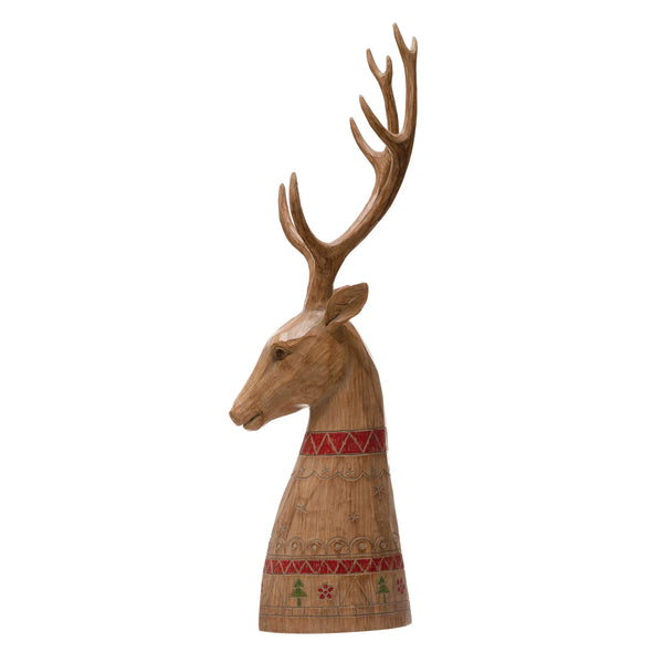 Deer Head with Carved Wood Finish