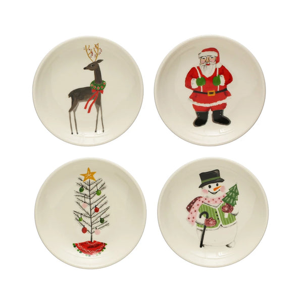 4" Round Stoneware Holiday Plates