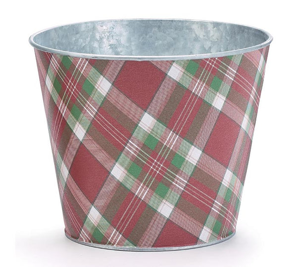 CHRISTMAS PLAID TIN POT COVER