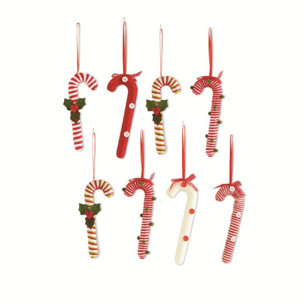 ASSORTED 5.25 INCH YARN CANDY CANE ORNAMENTS (8 STYLES)