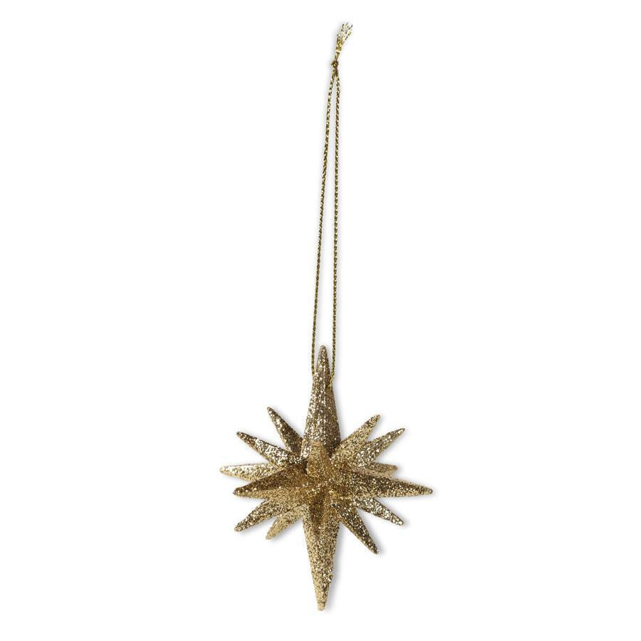 2 Inch 9 Point Gold Glitter Star Ornament