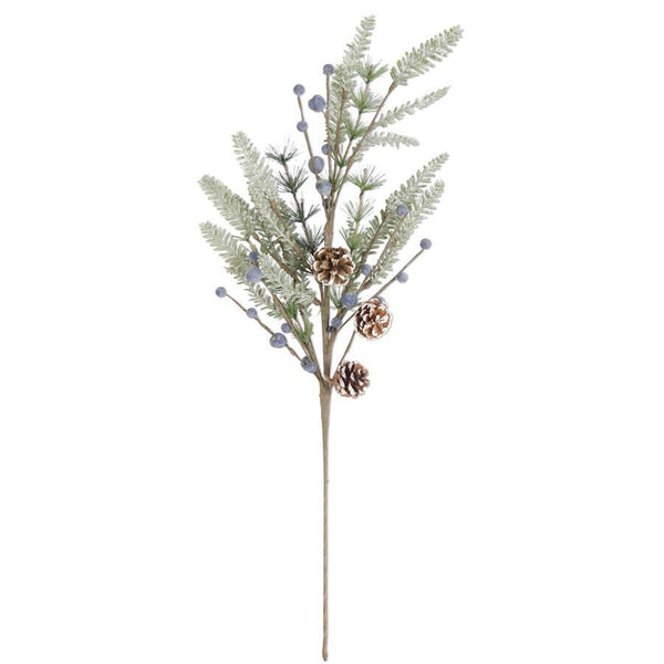 28 Inch Frosted Fir Pine Spray w/Pinecones and Blueberries