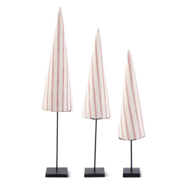 Cream & Red Striped Cones on metal stand- Set of 3