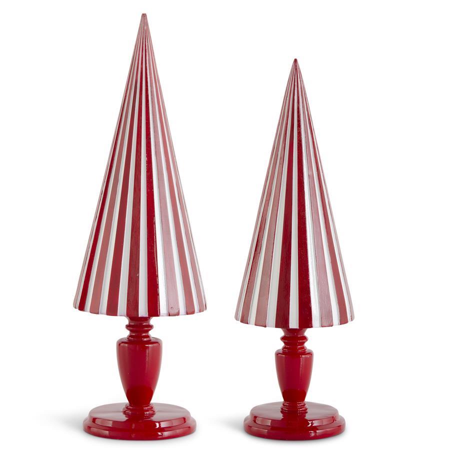 Red & White Striped Resin Trees on Pedestal Assorted