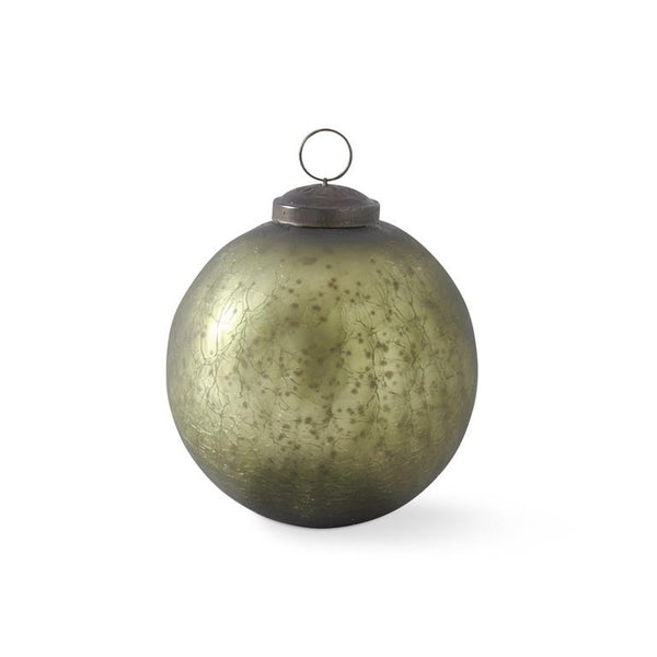 4 Inch Crackled Olive Green Mercury Glass Round Ornament