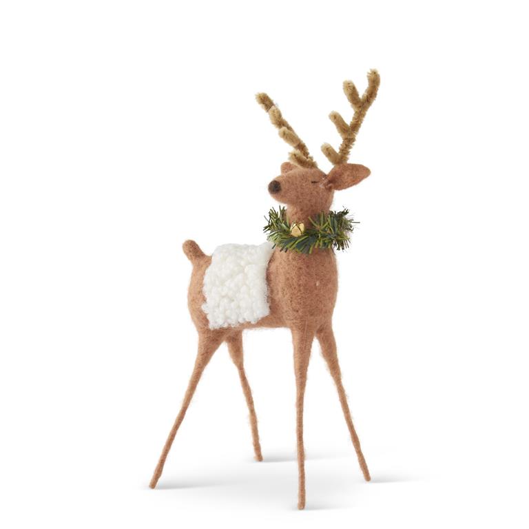 10.25 INCH TAN WOOL REINDEER With WREATH & BELL