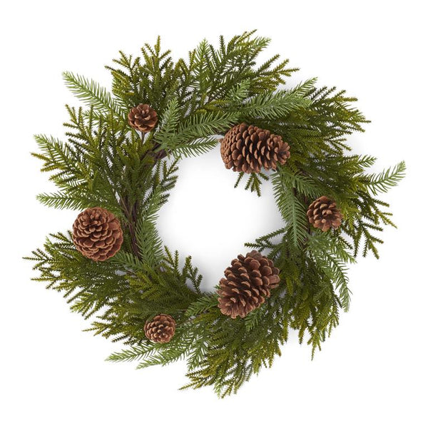 24 Inch Mixed Pine Wreath w/Large & Small Pinecones