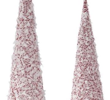 Set of 3 Glittered White & Red Twine Cone Trees