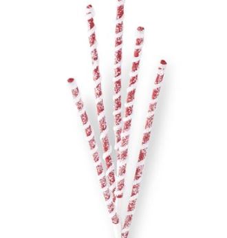 24 Inch Glittered Red & White Flocked Spiral Stem